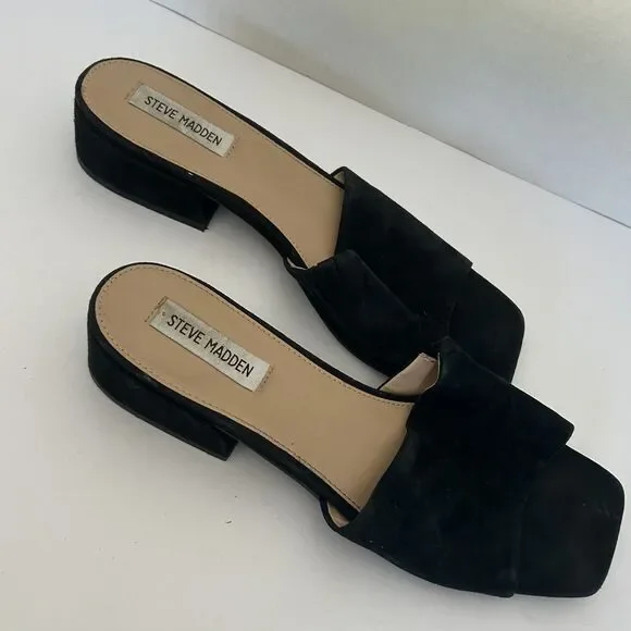 Steve Madden, Square Toe, Black Slip On Suede Block Kitten Heels, sz 10, Chic - Picture 3 of 5